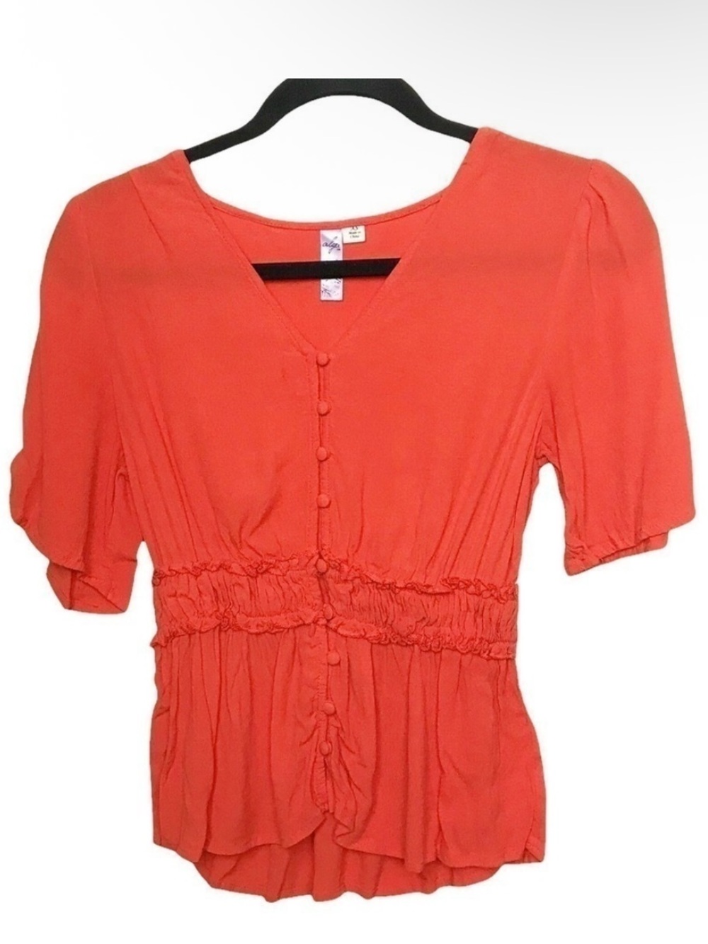 Alya Orange Short Sleeve Button Front Blouse XS